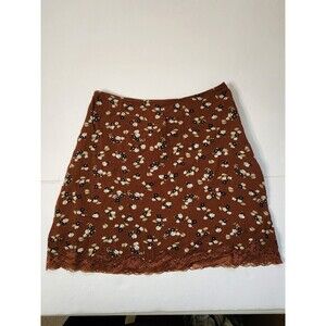 BP Mini Skirt Womens Small Brown With Floral Print Lace Hem NWOT